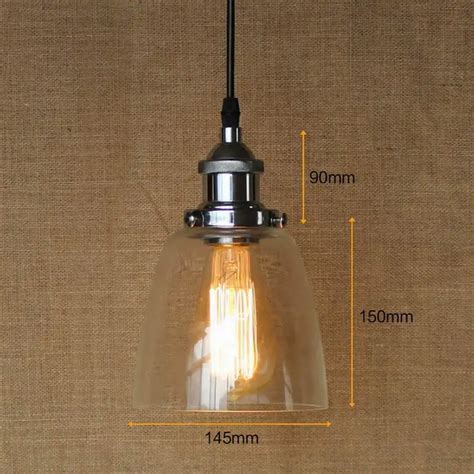 Loft Industrial Clear Glass Shade Pendant Lamp With Edison Led Light Bulb For Coffee Shop Bar
