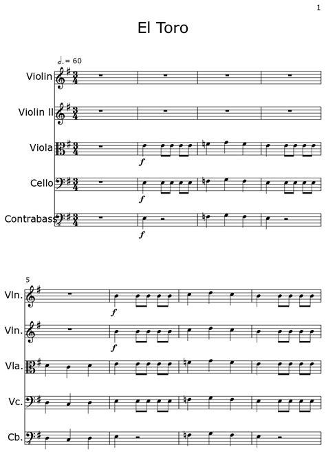 El Toro Sheet Music For Violin Viola Cello Contrabass