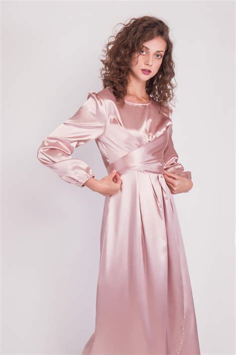 Satin Wrap Maxi Dress With Puff Sleeves After Moda