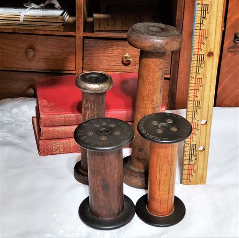 Vintage Wood Spools Set Of 4 Textiles Silk Spool Metal And Etsy