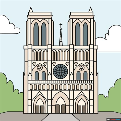 How To Draw The Notre Dame Cathedral Really Easy Drawing Tutorial