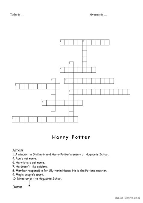 Harry Potter Crossword Crossword English Esl Worksheets Pdf And Doc