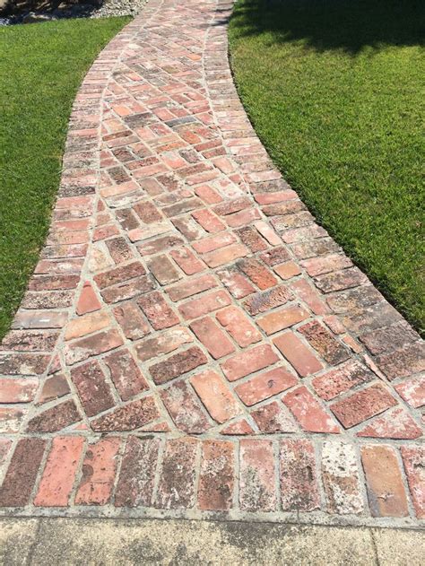 Herringbone Brick Pathway With Border On Concrete Brick Garden
