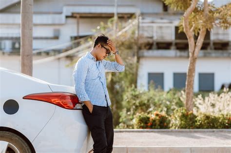 Premium Photo Asian Man Worried And Stress After A Broken Car Broken