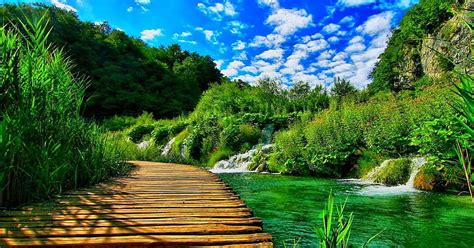 Pemandangan Alam Indonesia Trees Wooden Water Path River Clouds