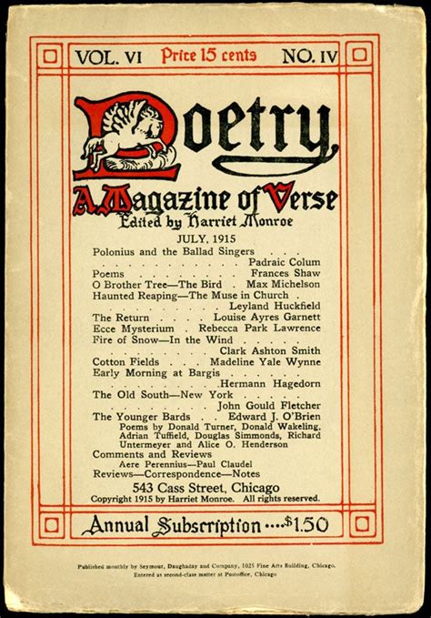 poetry a magazine of verse july 1915 vol 6 no 4 harriet monroe editor clark ashton smith