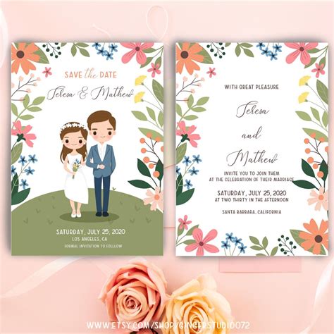 Cute Bride And Groom Cartoon For Wedding Card Wedding Invitation Cards
