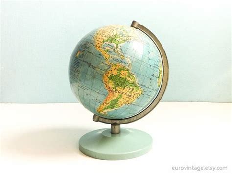 Vintage 80s World Globe 6 Inches Map Teal Base World Globe The Globe