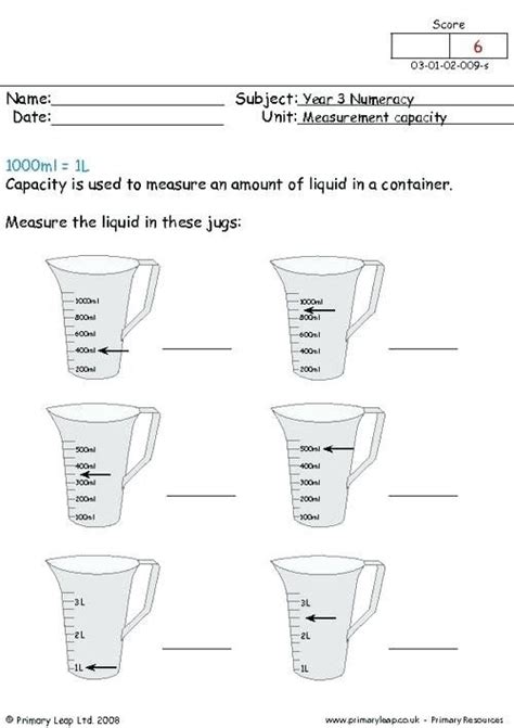 Measure Capacity Worksheet