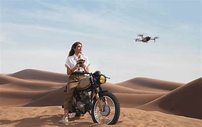 Motorcycle Woman Drone Motorcycles Desert Dune 8k