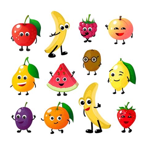 Premium Vector Cartoon Funny Fruits Happy Apple Banana Raspberry