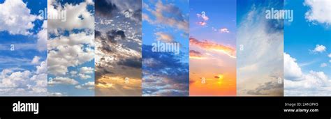 Collage Of Sky Images With Different Types Of Clouds At Different Times