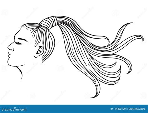 Female Hairstyle With Ponytail Black Outline On A White Background