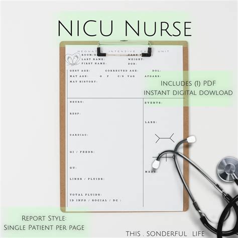 Printable Nicu Nurse Report Sheet Neonatal Intensive Care Etsy In