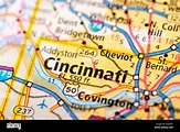 Closeup of Cincinnati, Ohio on a political map of the United States ...