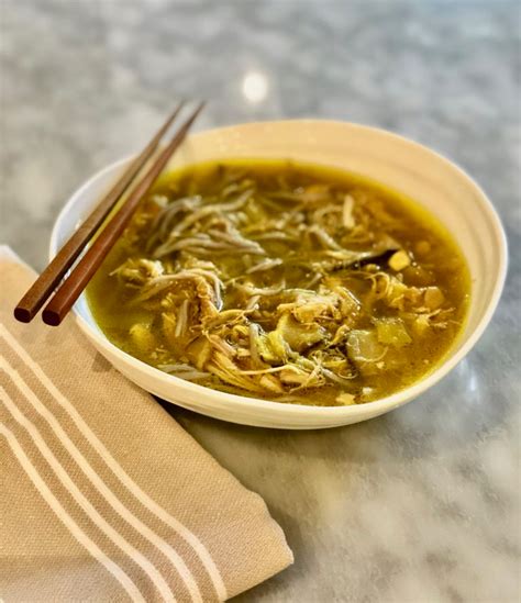 Gut Healing Bone Broth Chicken Soup With Ginger Turmeric A Nd Soba