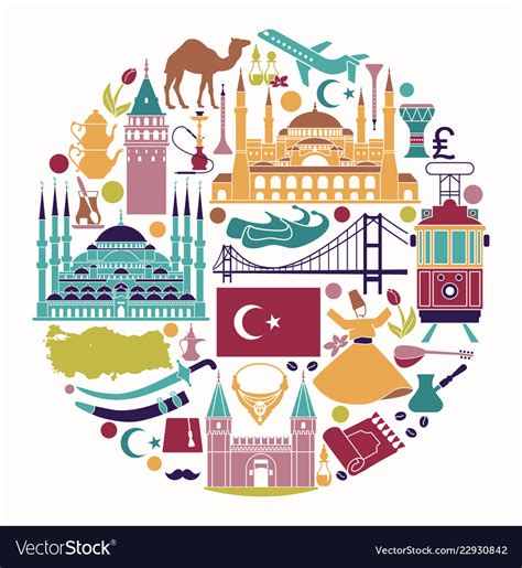 Traditional Tourist Symbols Of Turkey In The Form Vector Image