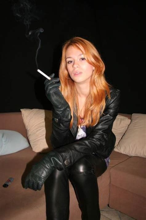sexy smokers leather jacket girl black leather gloves leather outfit leather pants smoking