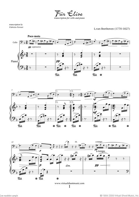 Piano performance,sheet music by starryway's member. Beethoven - Fur Elise sheet music for cello and piano PDF