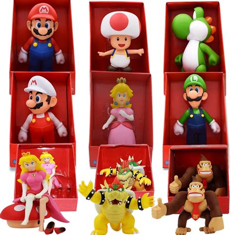 23CM 10Style Mario Bros Figure Yoshi Toad Pink Princess Peach Mario