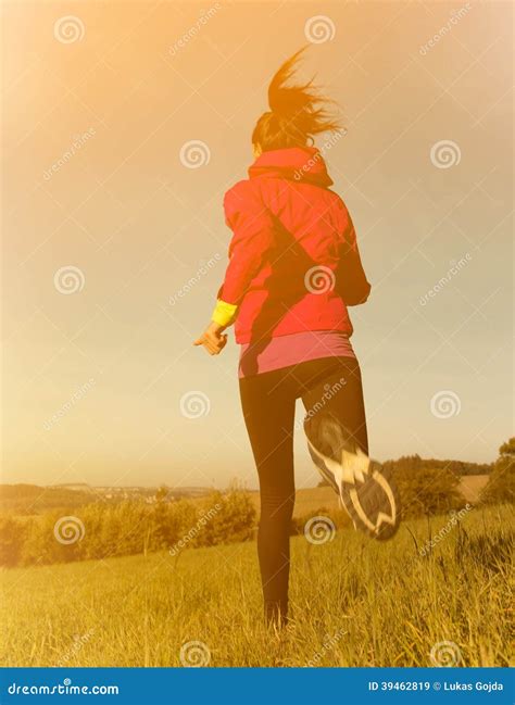 Young Girl Running On Meadow Stock Image Image Of Adventure People
