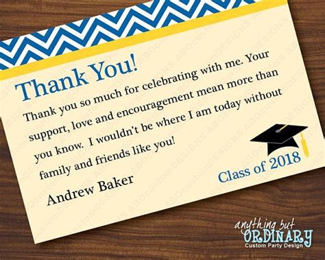 Blue And Yellow Graduation Thank You Note Chevron Top Flat Editable