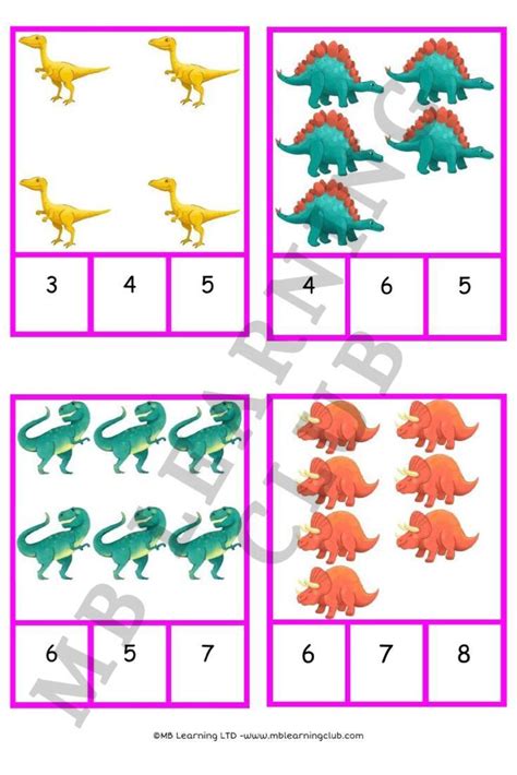 Dinosaur Themed Counting Matching Puzzle Esl Counting