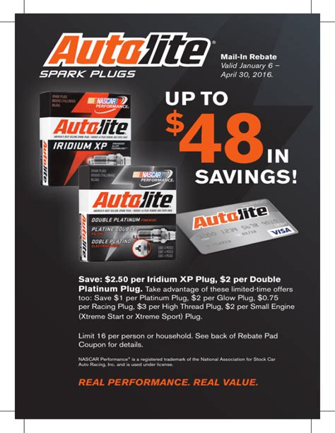 Autolite SPArk Plugs Mail In Rebate Forms