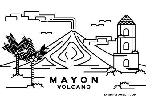 Volcano Mayon Sketch Coloring Page