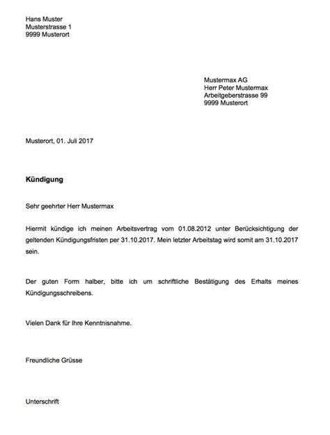 Kündigung Vorlage Für Arbeitsvertrag Schweiz Gratis Word Vorlage