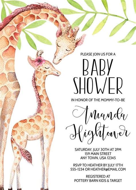 Browse through 40 wording examples to visualize the a baby shower is not only about celebrating the newest member of the family, but also honoring and supporting the parents. Giraffe Baby Shower Invitation Watercolor Giraffes Mom and ...