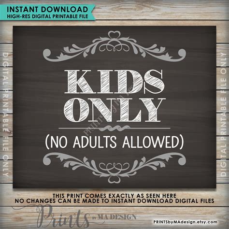 Kids Table Sign Kids Only No Adults Kids Table Wedding