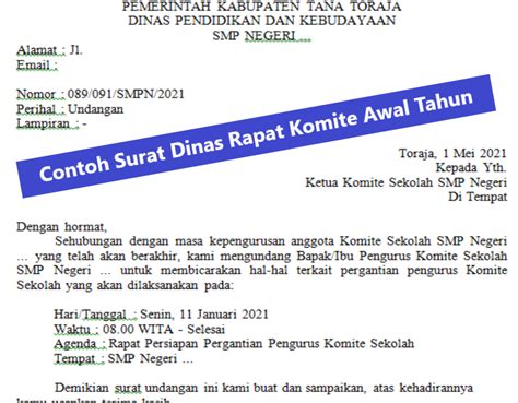 Contoh Surat Dinas Undangan Rapat Komite Awal Tahun Contoh Surat Hot