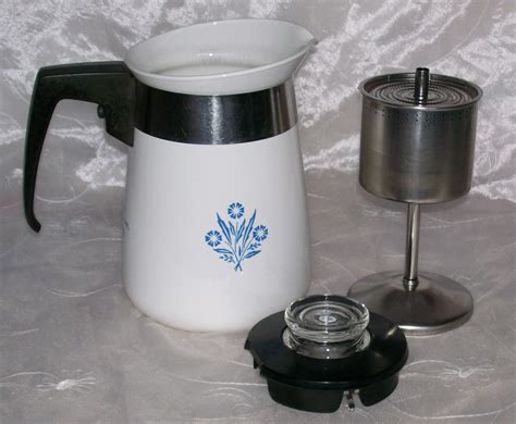 Vintage Corning Blue Cornflower Stove Top 4 Cup Coffee Pot Percolator