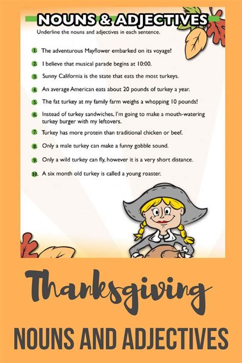 Thanksgiving Nouns And Adjectives 5 Worksheet Nouns And Adjectives