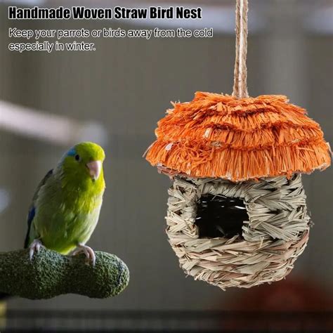 1pc Handwoven Straw Bird Nest Birdhouse For Parrot Hamster Small Animal