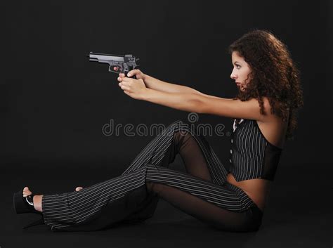 Gangster Shooting A Handgun Stock Image Image Of Gangster Female