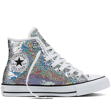 Street Legal Converse All Star Hi Top In Silver Sequin Limited