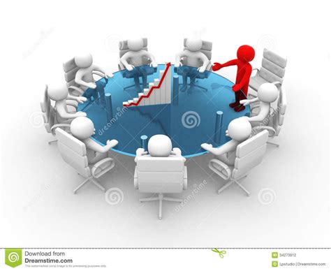 3d Man Sitting At A Round Table And Having Business Meeting Stock