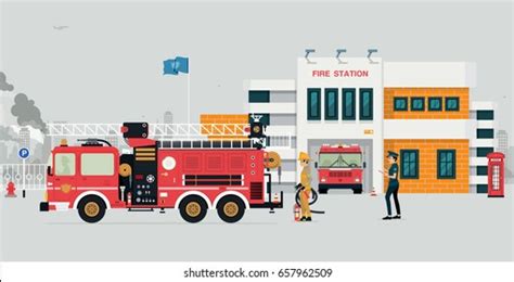 Fire Station Fireman Fire Truck Gray Stock Vector Royalty Free 657962509