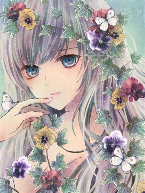 ٩๑ ๑۶ Anime Girl With Flowers Caritas Pinterest