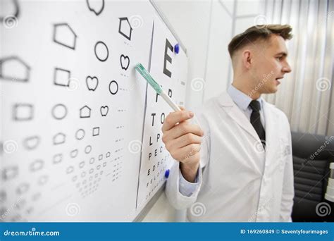 Ophthalmologist Pointing At Eye Chart Background Stock Image Image Of