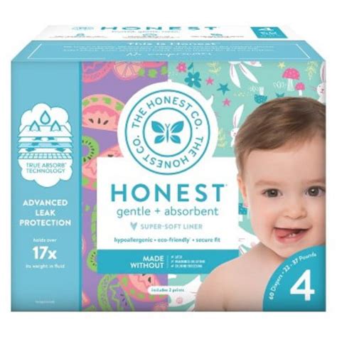 Honest Company Baby Diapers Size 4 Pastel Tribal And Hearts 60 Count