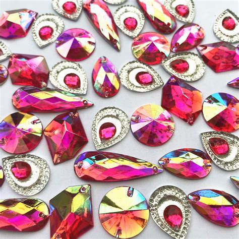 Remarkable Fuchsia Pink Ab Sew On Mixed Shape Flat Back Diy Stones And