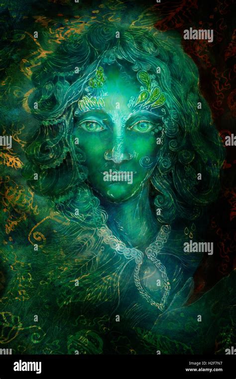 Beautiful Fantasy Emerald Green Fairy Portrait Colorful Close Up