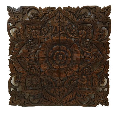 Oriental Carved Floral Wall Decor Unique Asian Wood Wall Art Large