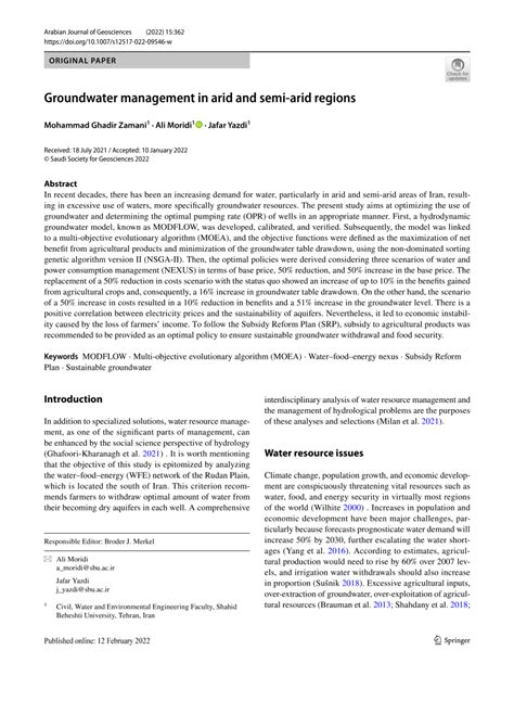 Pdf Groundwater Management In Arid And Semi Arid Regions