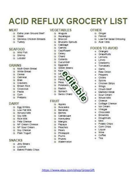 Heartburn Acid Reflux Diet Grocery Shopping List 2 In 1 Pdf Etsy España