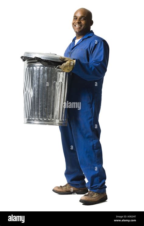 Garbage Man With Trash Cans Stock Photo Alamy