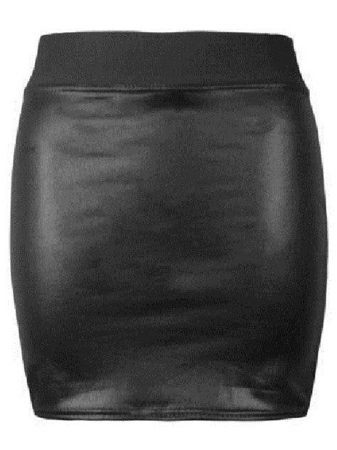 New Womens Black Pvc Wet Leather Look Mini Pencil Tube Bodycon Skirt Size 8 26 Ebay